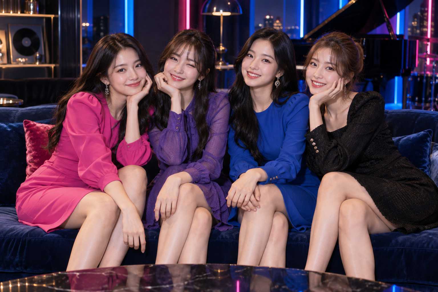 네 명이 함께 즐기는 캐슬 라운지 분위기